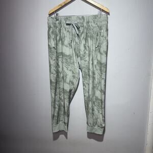 Cali Sport Women’s XL Jogger Pants Green Marble Drawstring Zip Pockets Athletic